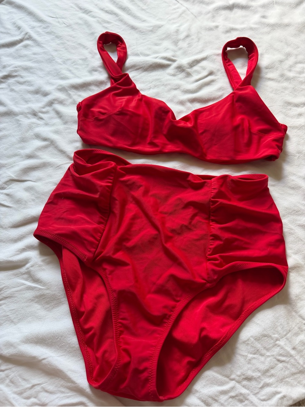 aerie Red Two-Piece Scoop Neck top and & High-Waist Bikini Set - Picture 1 of 4